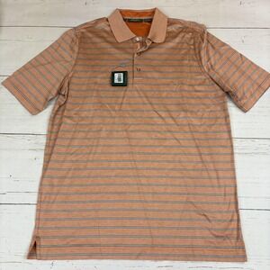 Bobby Jones Polo Shirt Mens M Orange Striped 100% Cotton Golf Short Sleeve
